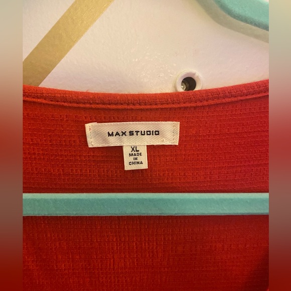 Max Studio Soft Red Tiered Spring Dress w/ Tied Flutter Sleeves - Picture 2 of 4